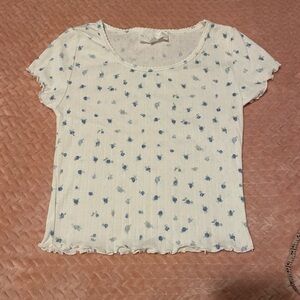 *3 for $15*  White and Blue Rosebud Floral Top